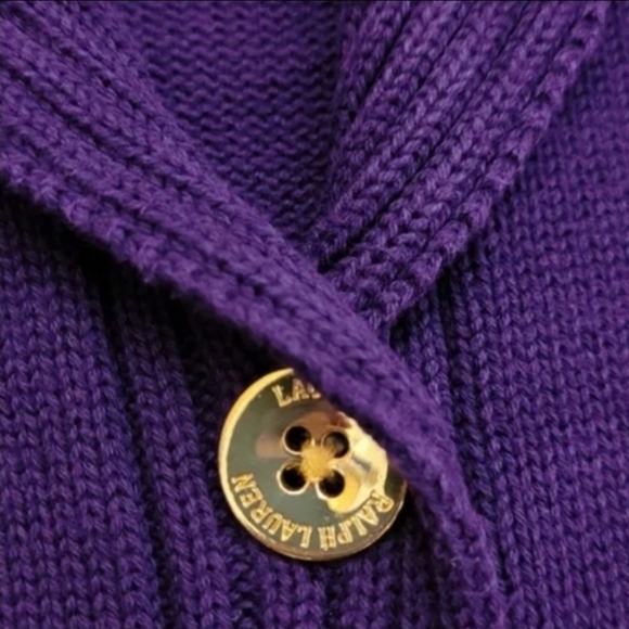 NWT Lauren Ralph Lauren Deep Purple Cardigan Small Gold Buttons Cozy Chic - Picture 6 of 8